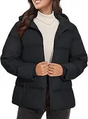 [MAGCOMSEN] Women's Down Puffer Jacket with Hood Lightweight Thermal Quilted Coat with Pockets Zip-up Winter Warm Jacket