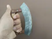 CUSTOM HANDMADE ULU KNIFE FULL TANG OF FORGED DAMASCUS STEEL ROSE WOOD HANDLE
