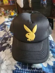 Playboy Pleasure Hat Black Gold Bunny Patch Foam Trucker Snapback Mesh Cap NEW
