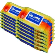 Liv-Wipe Antibacterial Alcohol Wipes 50 Pack x12