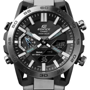 【CASIO 卡西歐】EDIFICE 太陽能智慧藍芽賽車設計雙顯錶-黑灰 鋼帶(ECB-2000DC-1A)