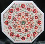 Marble Coffee Table Top Carnelian Gemstone Inlay Work Lawn Side Table for Hotel
