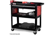 Pro 3 Tier Steel Tool Trolley Cart For Workshop Mechanic With Drawer Pegboard Screwdriver Bay Black/Red Tool & Equipment Trolleys