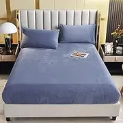 Warm Fuzzy Fitted Sheet Quilted Plush Bed Sheet Mattress Protector Cover with 15'' Deep Pocket Soft Noiseless Bedspread Bedding for Twin/Full/King/Queen
