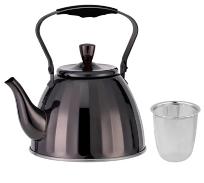 1.5 qt Haus Roland Teapot Stainless Steel Kettle with Strainer Infuser Black Pot