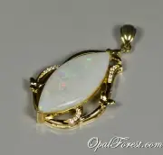 18K Yellow Gold BIG Australian Crystal Solid Opal Pendant Necklace Wedding Bride