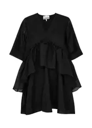 Ganni Tiered Georgette Mini Dress - Black - 38 (UK10 / S) 38 (UK10 / S)
