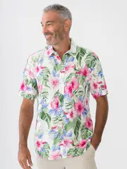 Pacifica Short Sleeve Rayon Shirt Pink Tropical Floral