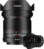 [7artisans] 9 mm F5.6 Canon RF Lens, Ultra Wide Angle Lens Full Frame Fixed Focal Length 132° Large Aperture Mirrorless Compatible with All Canon Cameras of The EOS R Series Black R5 R7 R8 R10 R50