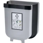 9L Kitchen Wall Mounted Foldable Waste Bin Hanging Trash Can Collapsible - Brown