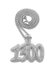 Hip Hop Silver Plated 1300 Pendant & 18" 20" 24" Cuban Rope Box Chain Necklace