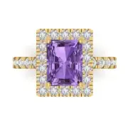 3.90 ct Emerald Halo Alexandrite Gem Promise Bridal Wedding Ring 14k Yellow Gold