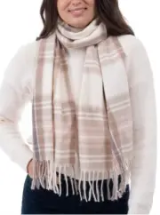 Womens Chenille Scarf Fringe Trim Ivory Plaid STYLE&CO