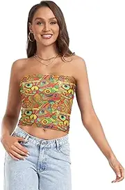 [RPLIFE] Colorful Abstract Cat Tube Crop Tops for Women, Trendy Crop Tops, Sheer Tube Tops, Summer Clothing (S)