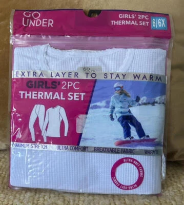 Go Under Girl's Thermal Base Layer Set Size 6-6X 2 Piece White NEW