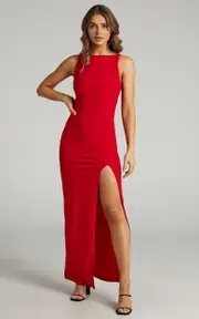 Indi Maxi Dress - Boat Neck Bodycon Dress in Red