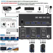 USB 3.0 HDMI+2 Display Port KVM Switch 3 Monitors 2 Computers 8K@60Hz 4K@120Hz