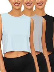 [Chilylori] Crop Tank Tops for Women Workout Tops for Women Loose Tank Tops for Women 3 Pack Yoga Tops Athletic Tops for Women