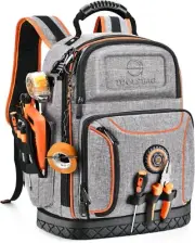 LOKASS Tool Bag Backpack, 75 Pockets & Loops Heavy Duty Tools Organizer Grey