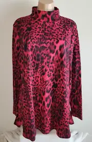 Chicos NWT 3 XLarge 16-18 Red Leopard Mock Turtle Neck Long Sleeve Blouse Top