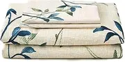 KOMFOR 4 Piece Bed Sheets Set Queen Floral Leaves Hotel Luxury Bedding Sheet - 1 Flat Sheet 1 Fitted Sheet 2 Pillowcases Double Brushed Microfiber Hypoallergenic Deep Fitted Bedding Sheet Set Beige
