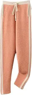 [Zadaos] Women's 100% Merino Wool Pants Thickened High Waist Small Leggings Color Contrast Knitted Pants