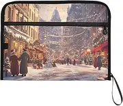YMXFXP Street Christmas Winter Snow Expandable Filing Folder, 13-Pocket Funny Cute Design with Sticky Labels, A4 Letter Size Document Organizer for Office, School, Boys, Girls