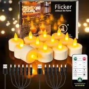 Flameless Candles with Remote Timer, 12pcs 50+Hours Rechargeable 12P Yellow