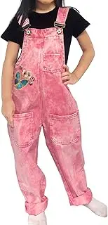 [Peacolate] 5-16Years Girls Pink Embroidered Denim Overalls Denim Jumpsuits & Rompers Big Girls Pants