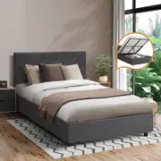 Oikiture Bed Frame Gas Lift Grey Velvet - King Single