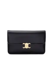 Celine Triomphe Clutch in Shiny Calfskin in Black