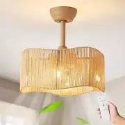 18 Inch Boho Rattan Ceiling Fans with Lights Remote Control, Caged Fandelier Cei