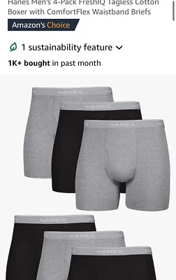 Hanes Men's 4-Pk Freshle Tagless Cotton Boxer w/ ComfortFlex Waistband Brief#946