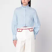 [Valentino] Light blue linen shirt with ruffles 42 IT Blue