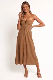 [PUP78] Ida Midi Dress - Golden Palm XS Brown