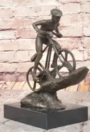 Cyclist Sculpture in Solid 100% real Bronze Signed Original Mario Nick Statue