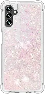 [Lvnarery] For Samsung Galaxy A04S/Samsung A13 5G Case Glitter,Clear Liquid Case Air-Cushion Drop Resistant Bling Shiny Sparkle Flowing Shockproof Soft TPU Bumper Shell Slim Cover,Silver Pink Star