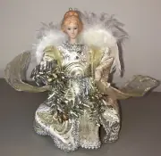 Never Used Angel Christmas Tree Topper White Gold Silver Feather Wings Table Top