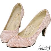 Ann’S襯托氣質-特殊緞面皺褶尖頭高跟鞋-粉