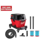 Milwaukee Cordless Wet/Dry Vac H24.25" x W19" x D31" 6Gal High Efficiency Filter