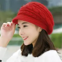 在飛比找momo購物網優惠-【幸福揚邑】麻花針織毛線帽防風保暖加絨貝蕾帽兔毛帽(紅)