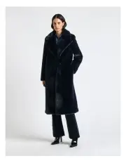 [Cue] Faux Fur Coat in Dark Ink