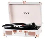 NIB! 3-Speed Turntable Portable Bluetooth Record Player White Rose Gold Suitcase