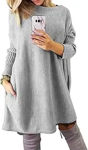 [Eytino] Women Off Shoulder Knit Jumper Batwing Sleeve Loose Oversized Pullover Sweater,Medium Gray