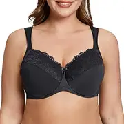 [MELENECA] Women's Full Coverage Underwire Bra Minimizer Plus Size Lace Comfortable Cushion Strap