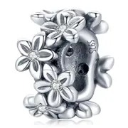 Solid 925 Sterling Silver Festive Floral Pandora Inspired Bead Charm