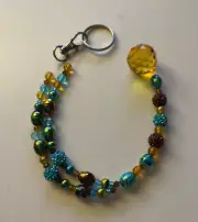 Beaded Suncatcher Car Charm Rearview Mirror Ornament Turquoise Gold CrystalPrism