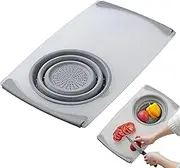 Kitchen Sink Cutting Board with Strainer - Cutting Board and Strainer for the Sink, Extendable Strainer Basket | Non-Slip Over The Sink, Pasta Strainer, for Chopping Fruit and for