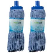 2x Cleanlink 400gm Fibre Mop Head Replacement/Refill Commercial Cleaner Blue
