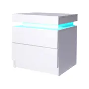 Levede LED Glossy Bedside Table with 2 Drawers White